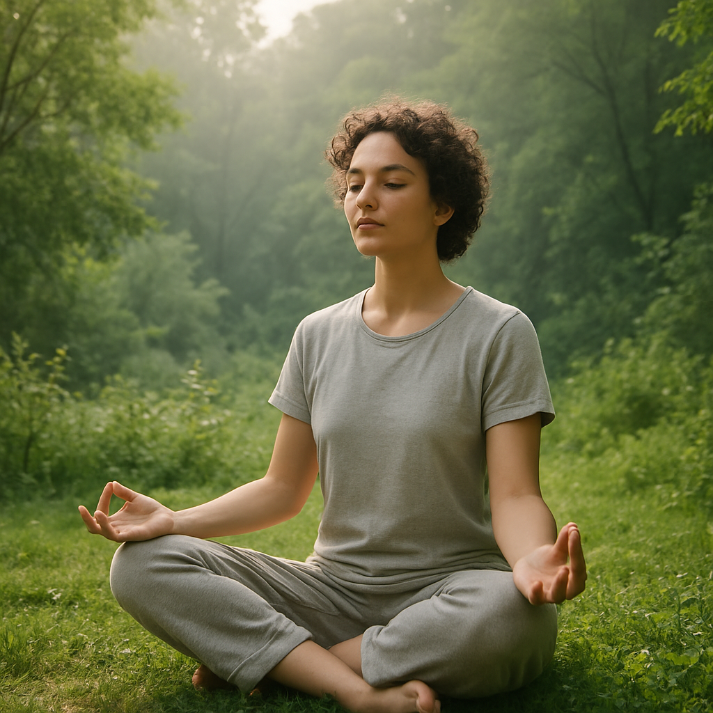 Person meditating in nature, wellness and mindfulness