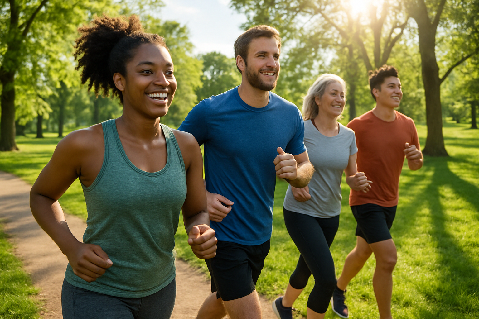Healthy lifestyle, people jogging in a park