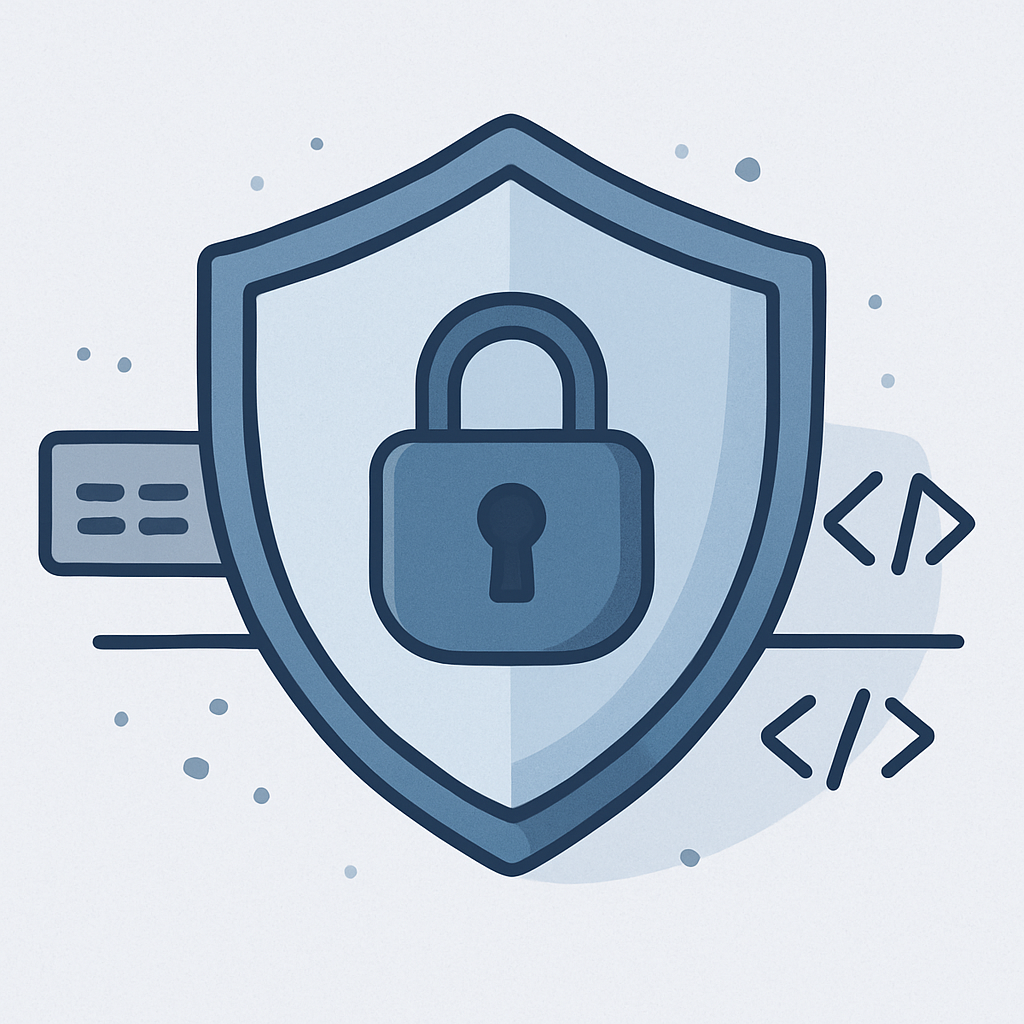 Modern illustration of a digital shield with a padlock representing secure coding