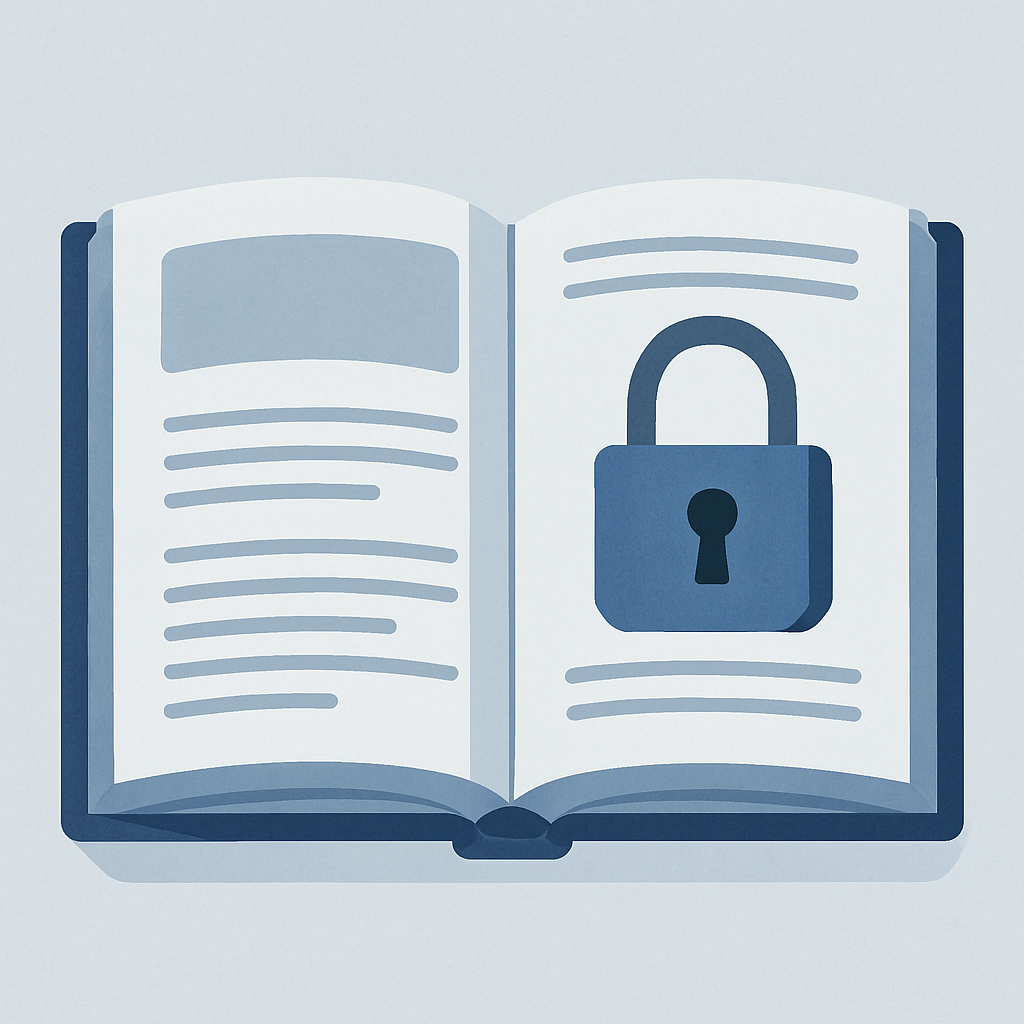 Open book with a lock, representing a security guide