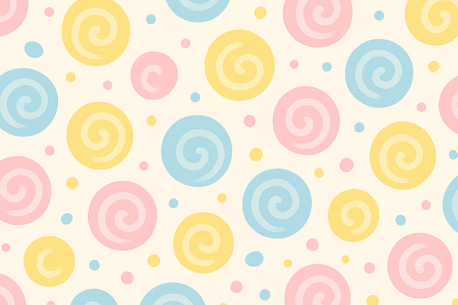 Pastel candy swirls and dots floating at the top and bottom