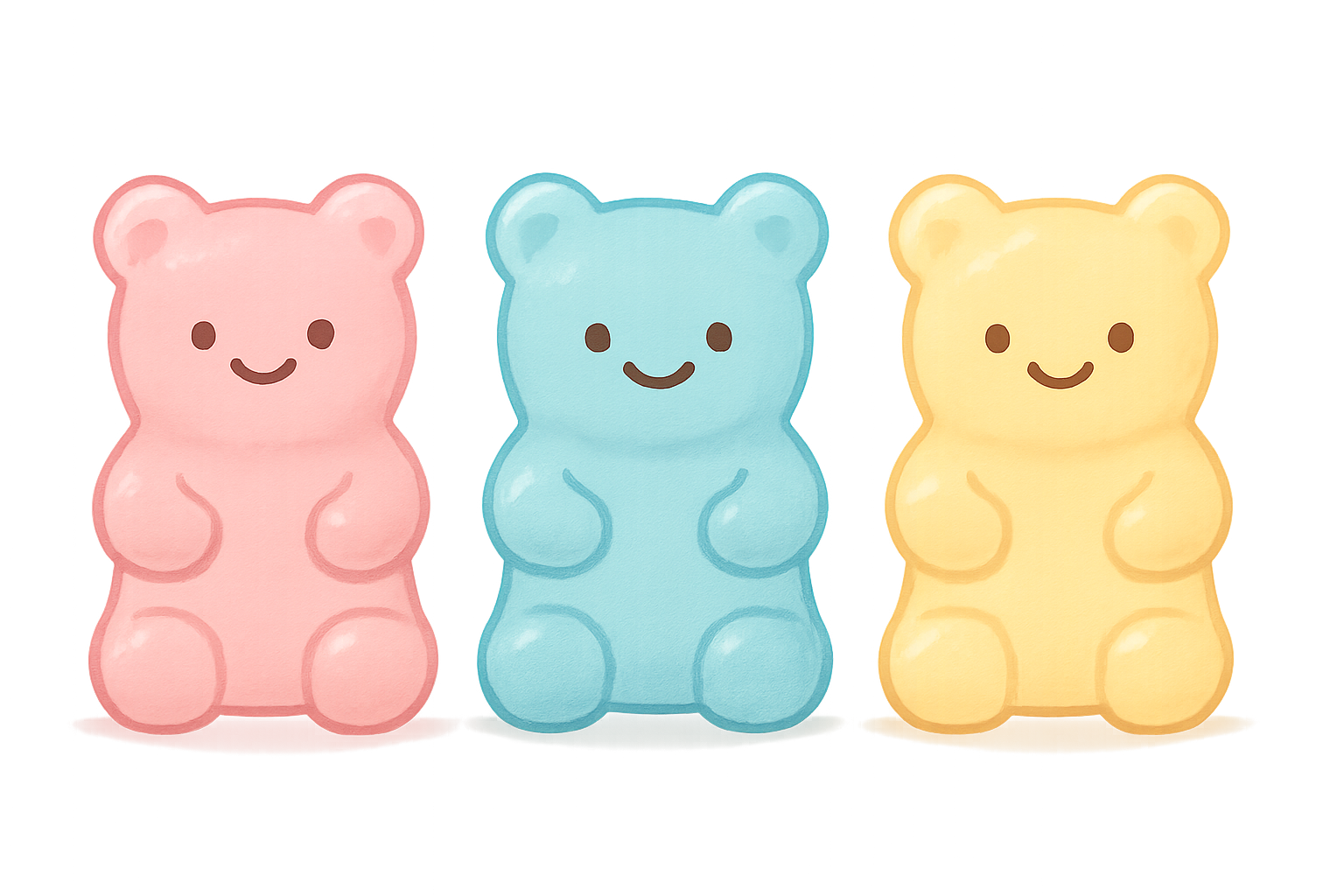 Row of cute pastel gummy bears