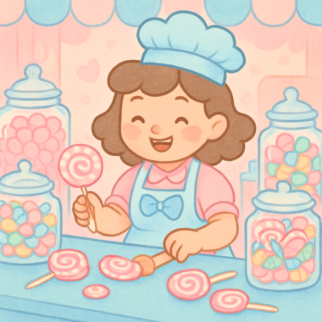 Cute candy maker handcrafting sweets