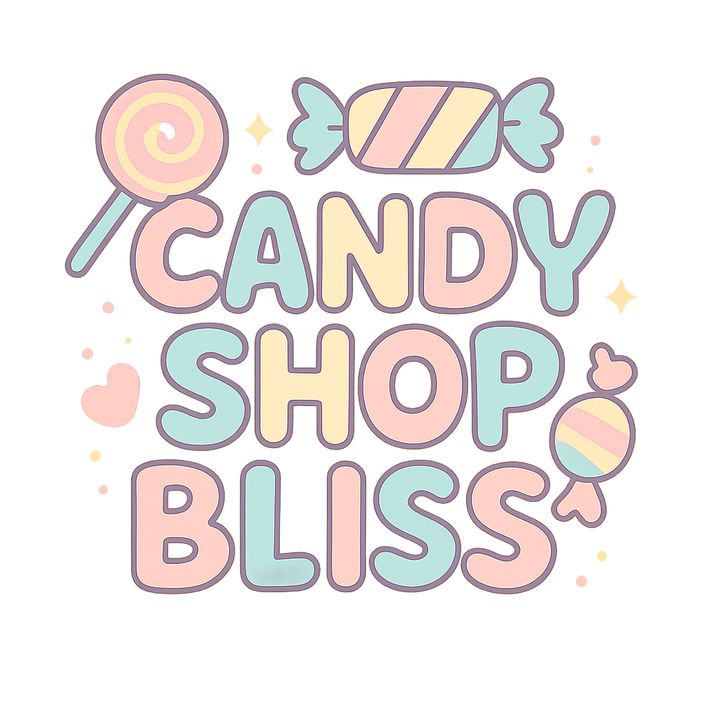 Candy Shop Bliss logo with candy icons